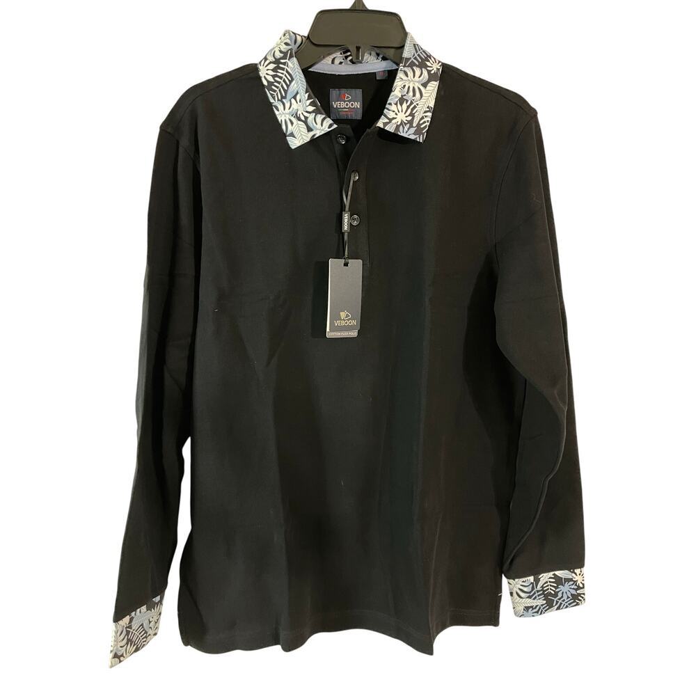 VEBOON Men's Long Sleeve Casual Polo size M Shirts Hawaiian Print Fashion